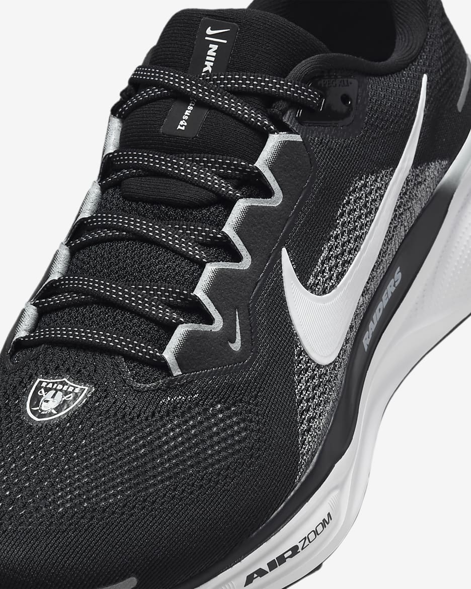 Tenis de correr en pavimento para hombre Nike Pegasus 41 NFL Las Vegas Raiders - Negro/Blanco/Plata campo/Blanco