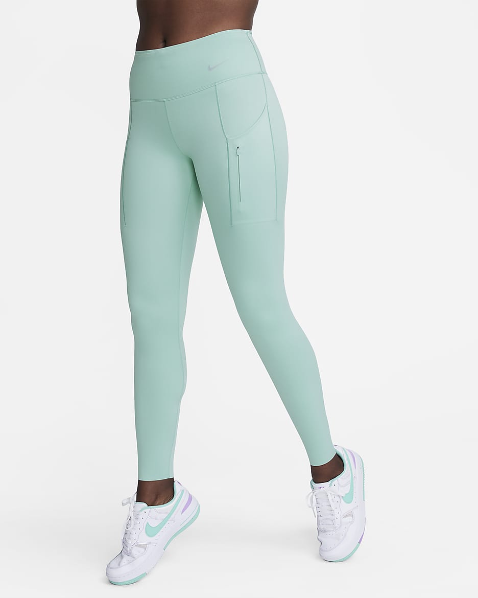 Nike Go Women's Firm-Support Mid-Rise Full-Length Leggings with Pockets - Mineral/Black