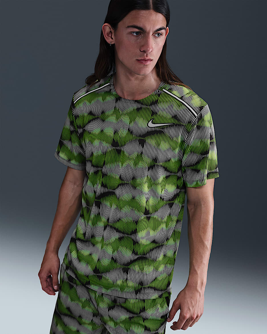 Maglia da running a manica corta Nike Miler - Uomo - Nero/Green Strike/Bianco/Argento metallizzato