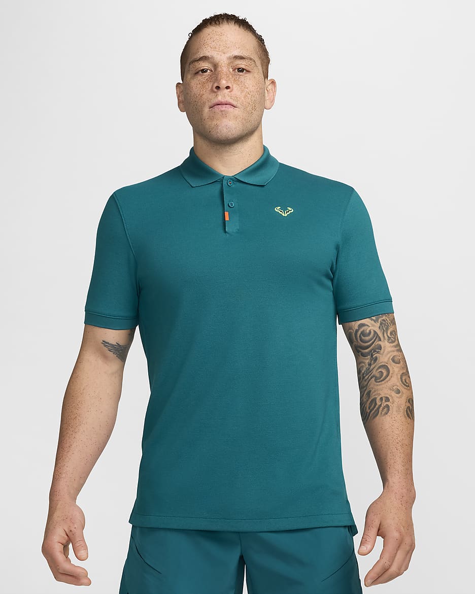 The Nike Polo Rafa Herren-Poloshirt in schmaler Passform - Geode Teal/Volt