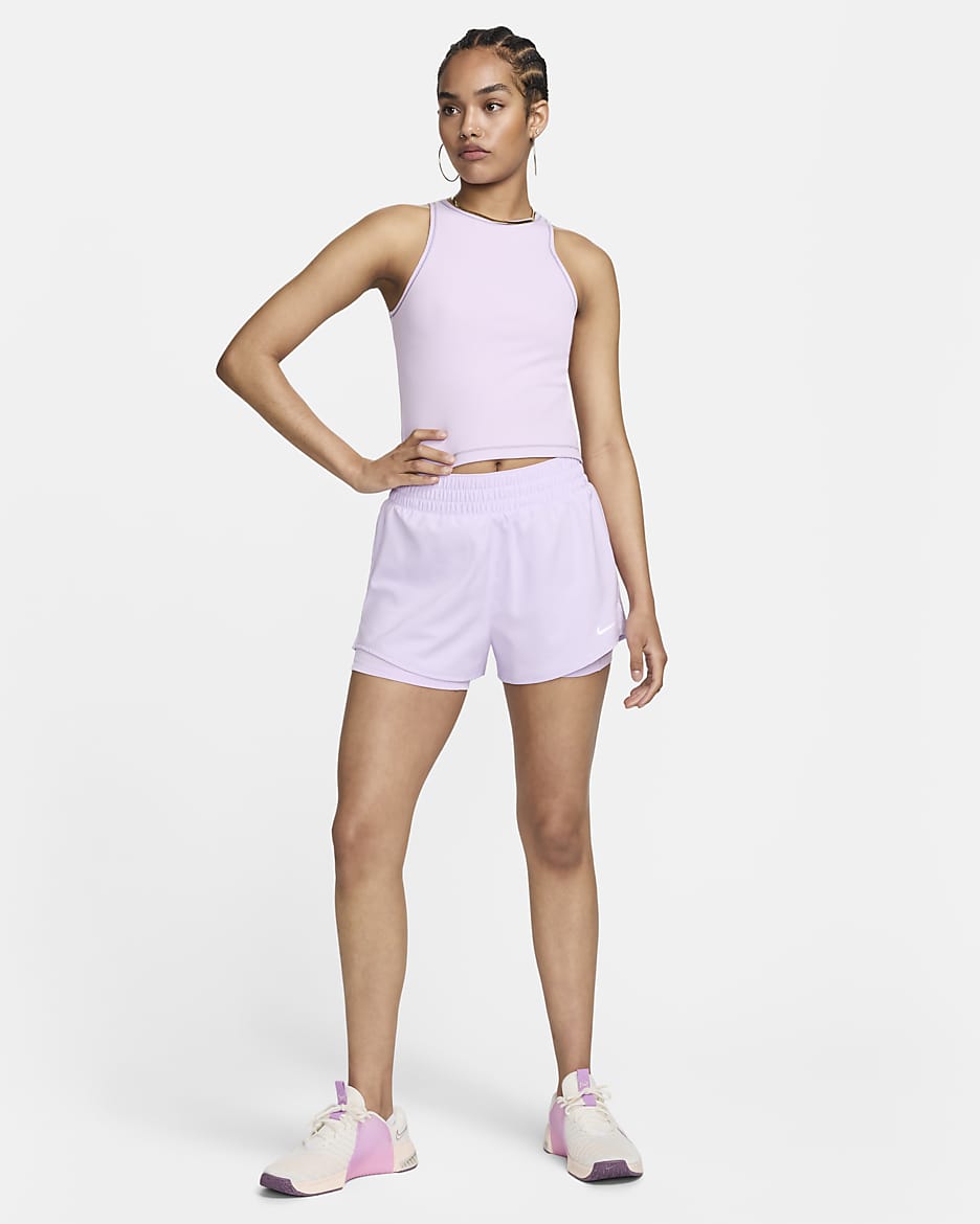 Nike One szűkített szabású Dri-FIT bordázott női trikó - Lilac Bloom/Daybreak/Fehér