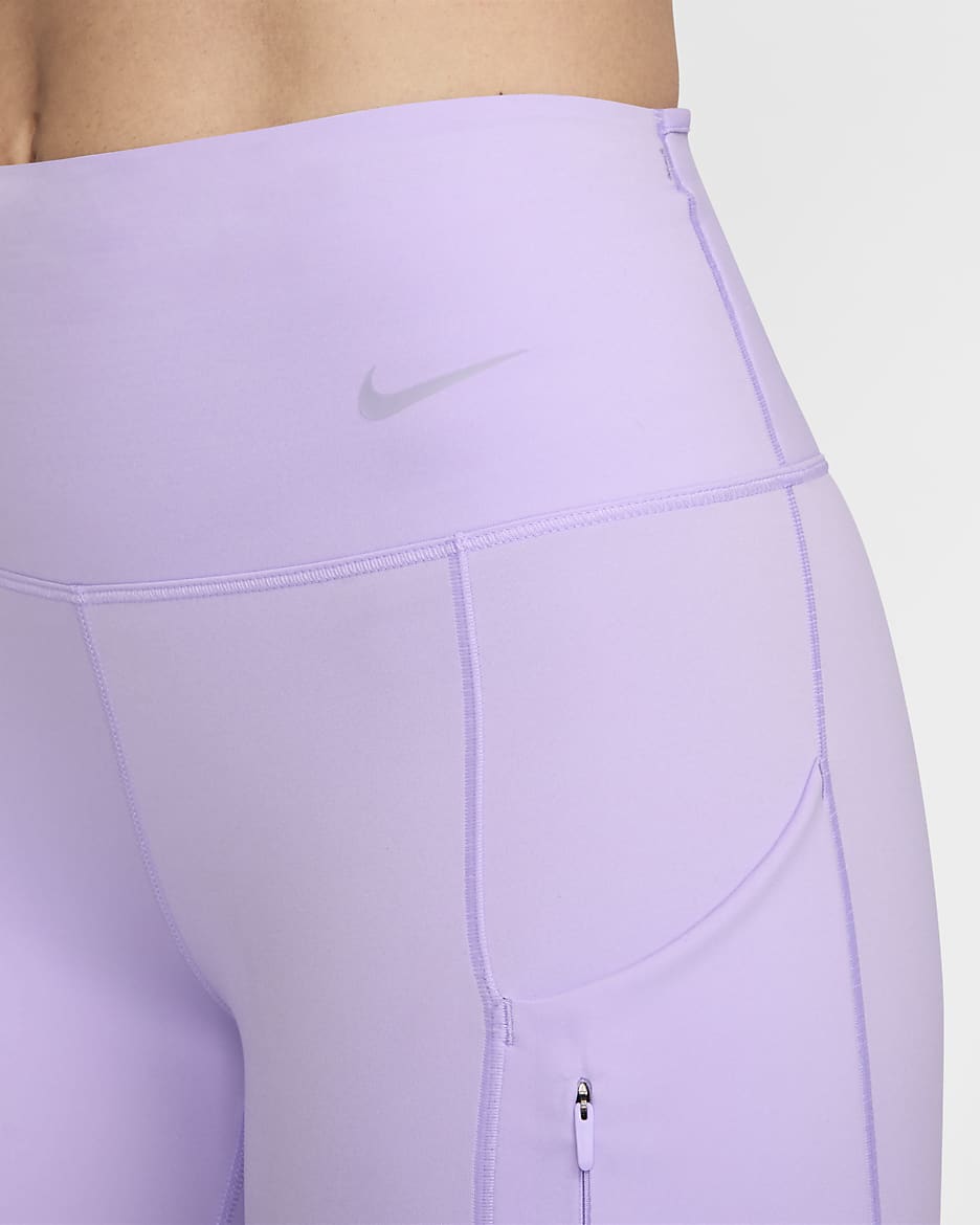 Nike Go Leggings de longitud completa, talle medio y sujeción firme con bolsillos - Mujer - Lilac Bloom/Negro