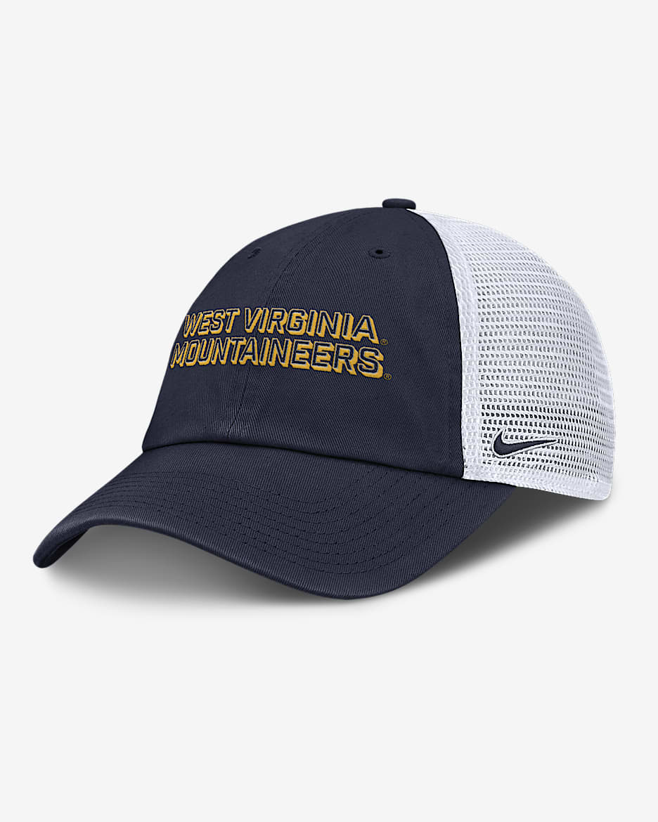 West Virginia On-Field Club Gameday Men's Nike College Trucker Adjustable Hat - Navy