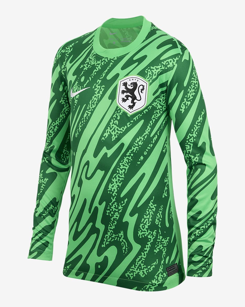 Netherlands (Women's Team) 2024/25 Stadium Goalkeeper Older Kids' Nike Dri-FIT Football Replica Shirt - Green Spark/Pine Green/White