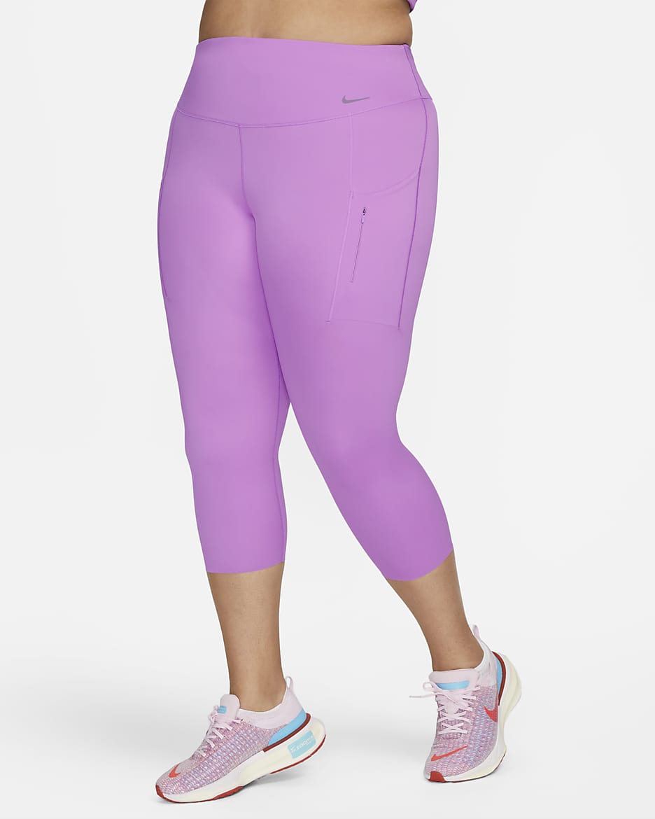 Leggings cropped de tiro alto y sujeción firme con bolsillos para mujer Nike Go (talla grande) - Fucsia enérgico/Negro