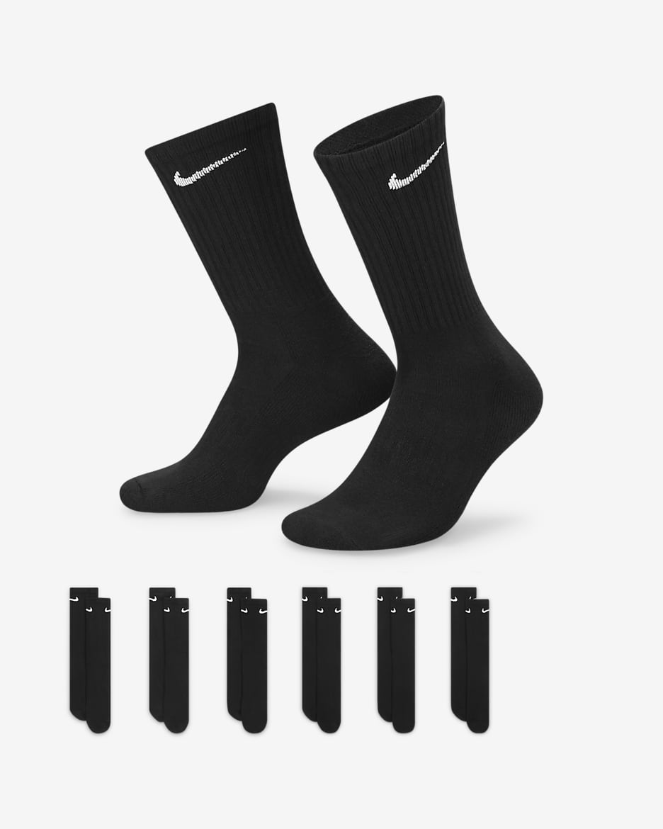 Nike Everyday Cushioned Crew-Trainingssocken (6 Paar) - Schwarz/Weiß