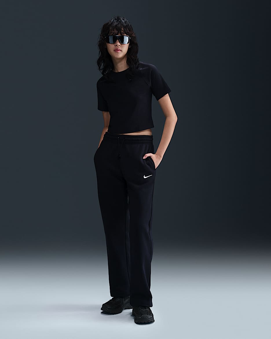 Nike Sportswear Phoenix Fleece Women's Mid-Rise Open-Hem Trousers - Black/Sail