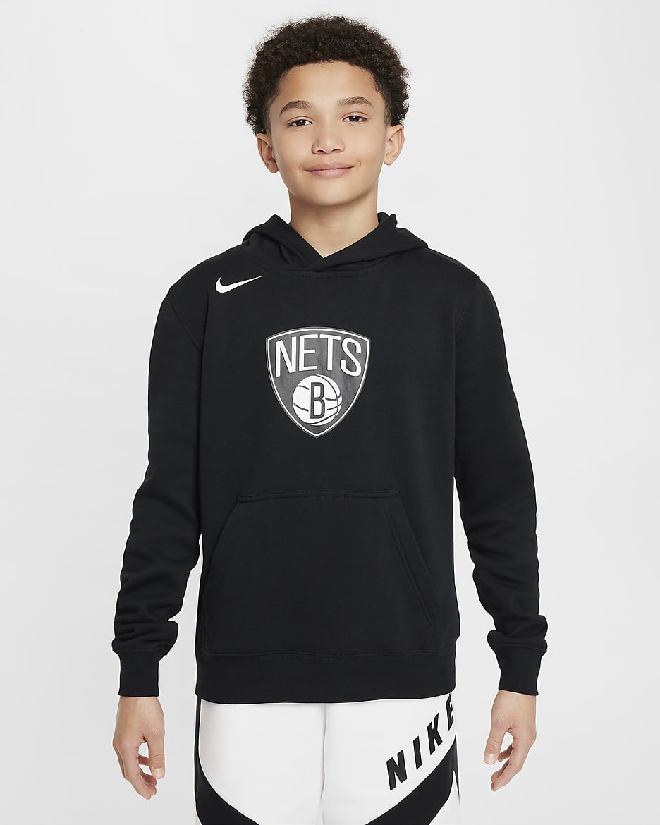 Brooklyn Nets Club Nike NBA-Fleece-Hoodie für ältere Kinder - Schwarz