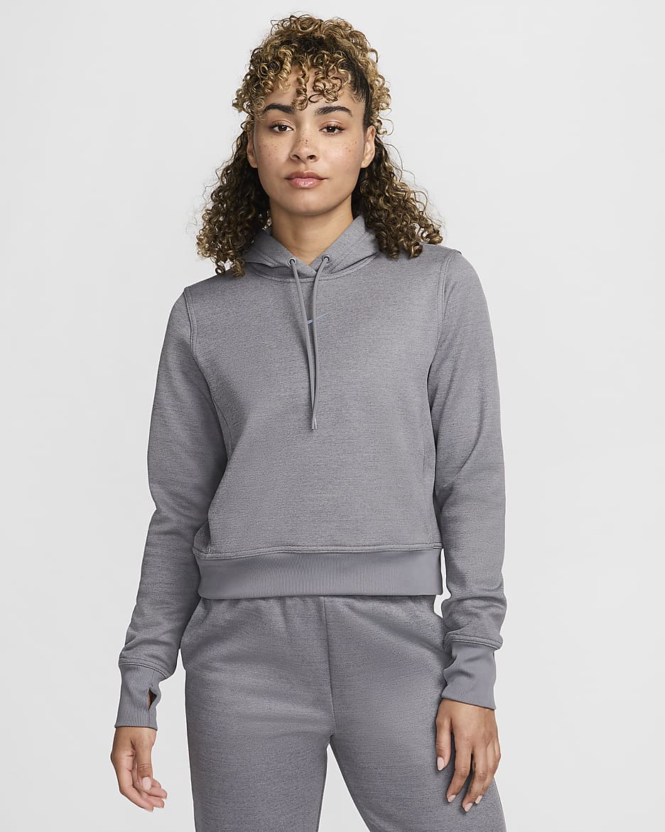 Nike Therma-FIT One Women's Pullover Hoodie - Carbon Heather/White