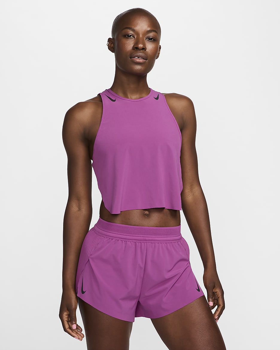 Kort Nike AeroSwift Dri-FIT ADV-løbetanktop til kvinder - Hot Fuchsia/sort