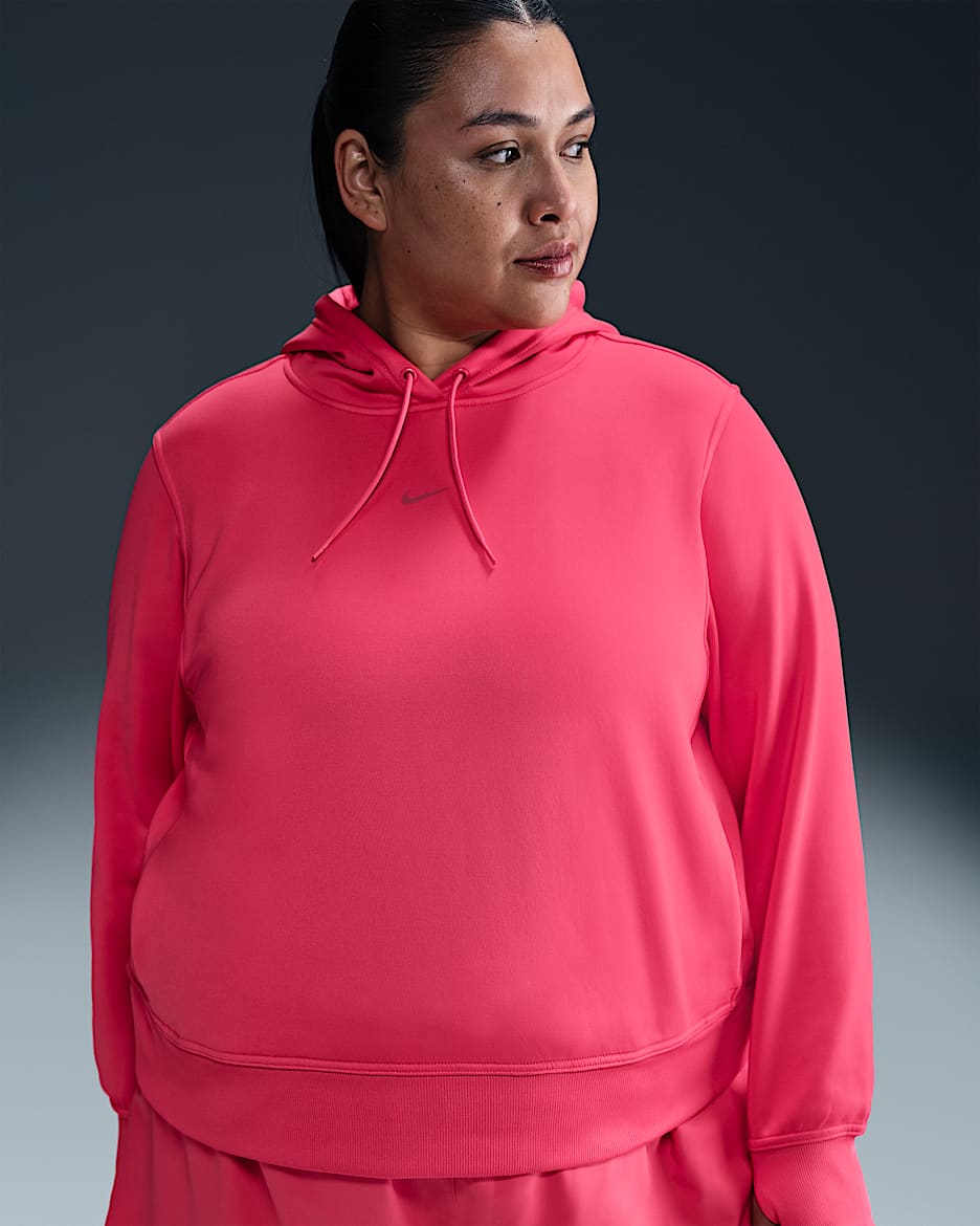 Sudadera con gorro sin cierre para mujer (talla grande) Nike Therma-FIT One - Rosa margarita/Negro