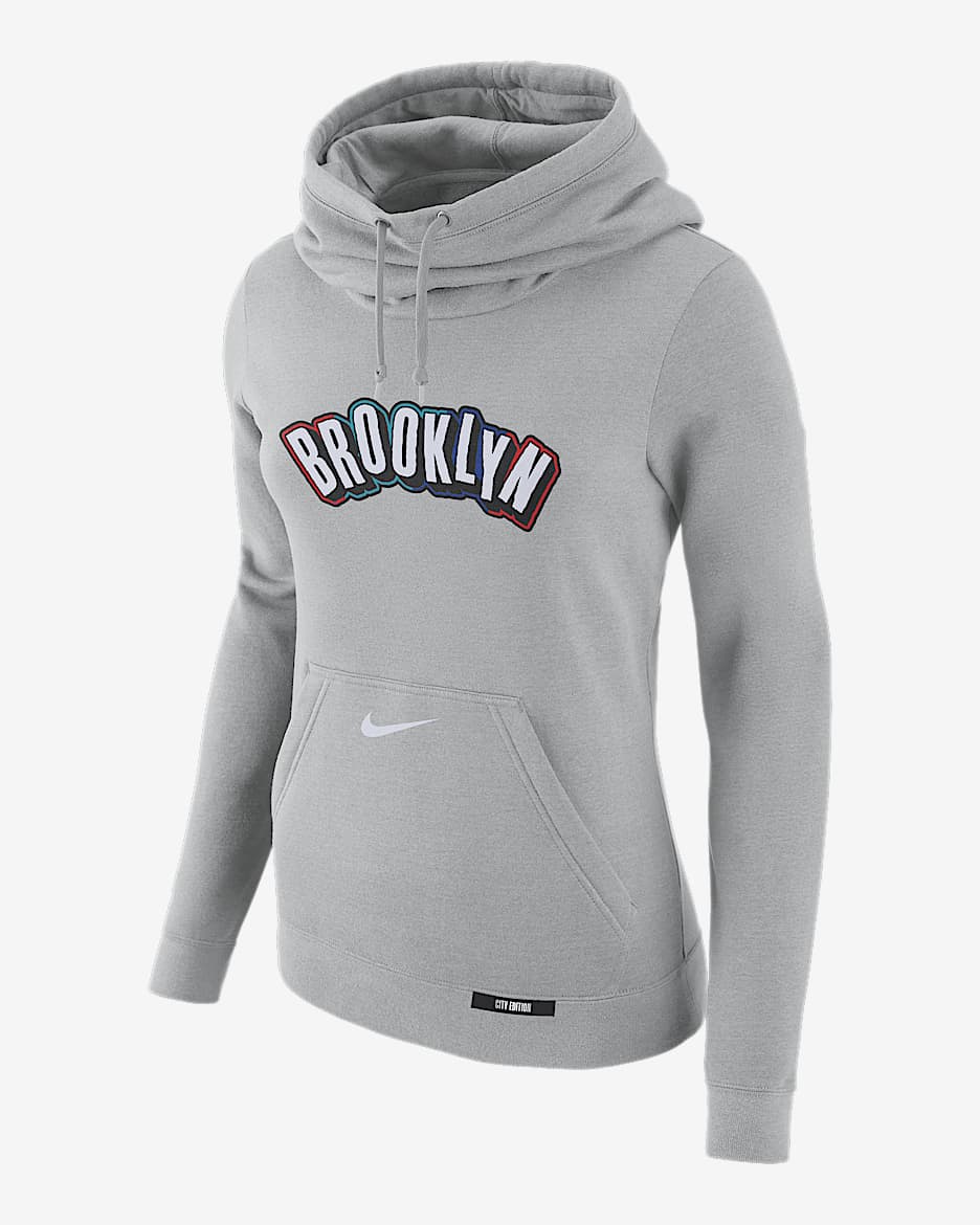 Brooklyn Nets Club City Edition Sudadera con cuello de embudo Nike de la NBA de tejido Fleece para mujer  - Plata liso