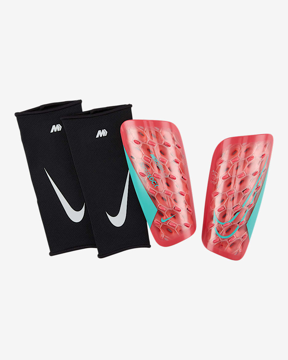 Nike Mercurial Lite SuperLock Soccer Shin Guards - Ember Glow/Aurora Green/Aurora Green