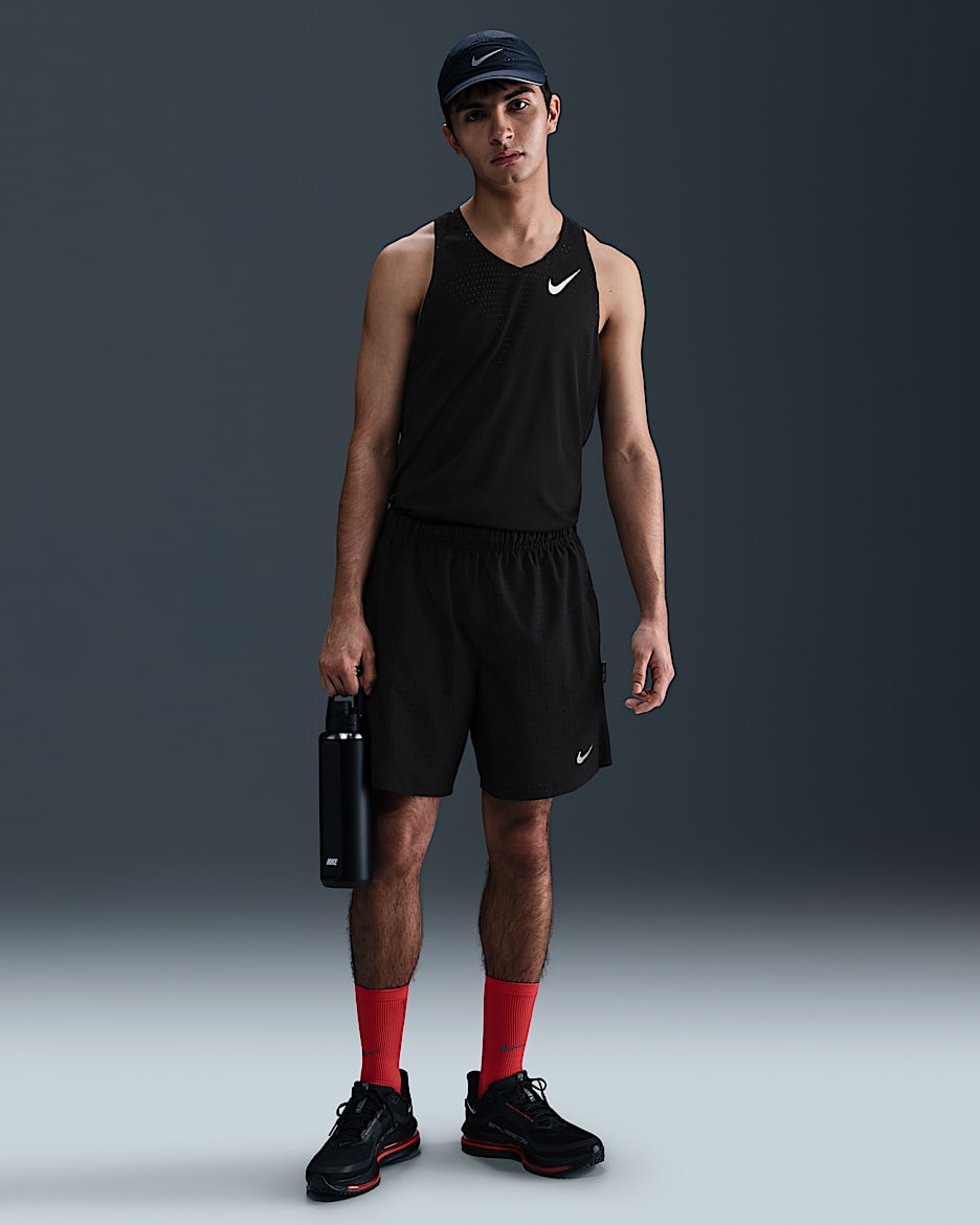 Shorts de correr Dri-FIT de 18 cm 2 en 1 para hombre Nike Challenger Breathe - Negro/Negro/Negro