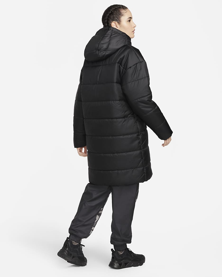 Nike Sportswear Therma-FIT Repel-parka med hætte og syntetisk fyld til kvinder - sort/sort/hvid