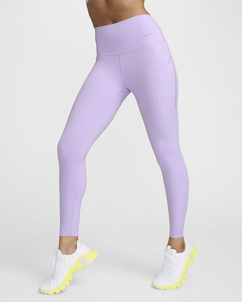 Nike Universa Women's Medium-Support High-Waisted 7/8 Leggings with Pockets - Lilac Bloom/Black