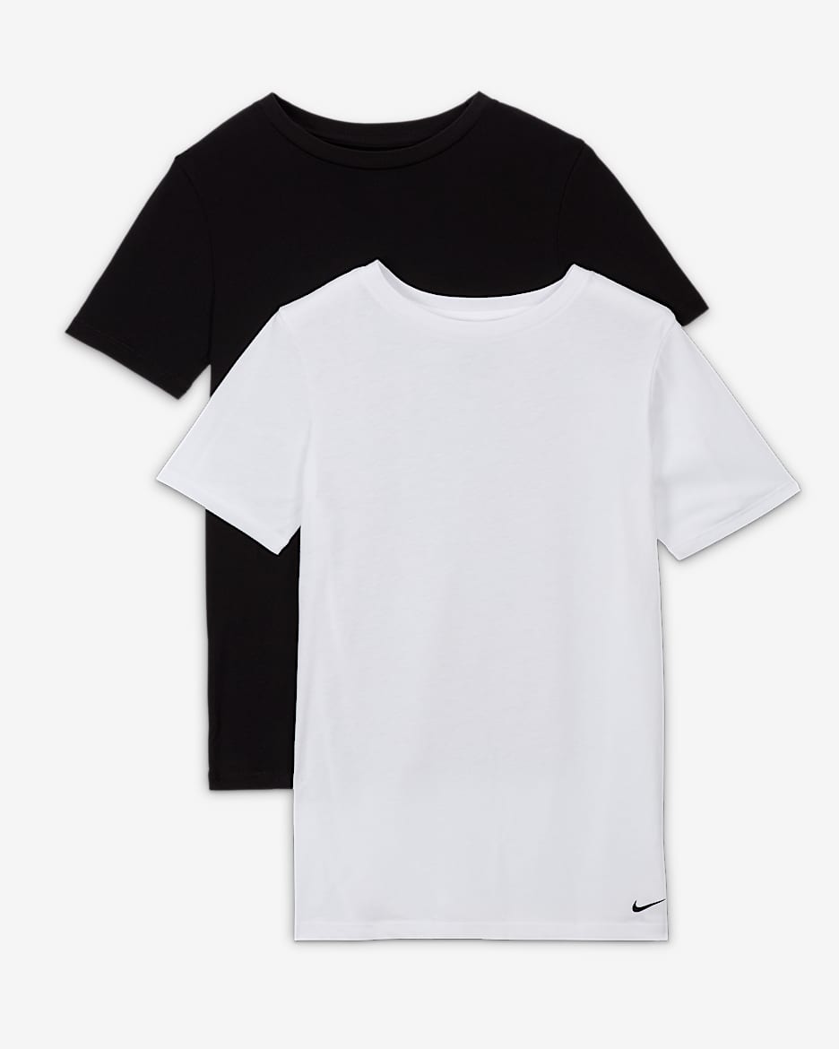 Camisetas interiores de cuello redondo para niños talla grande (paquete de 2) Nike - Negro