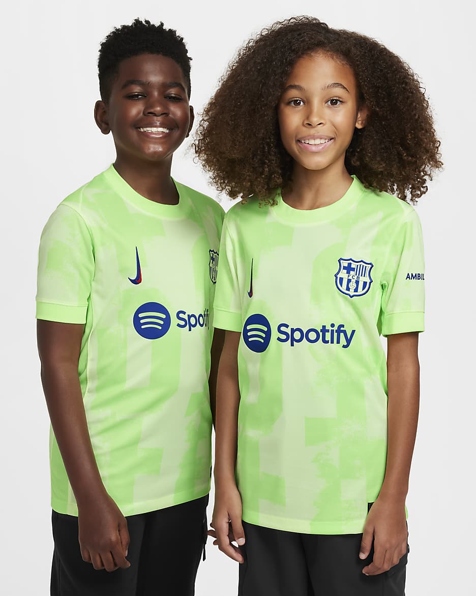 FC Barcelona 2024/25 Stadium Third Nike Dri-FIT Replica-fodboldtrøje til større børn - Barely Volt/Barely Volt/Lime Blast/Old Royal