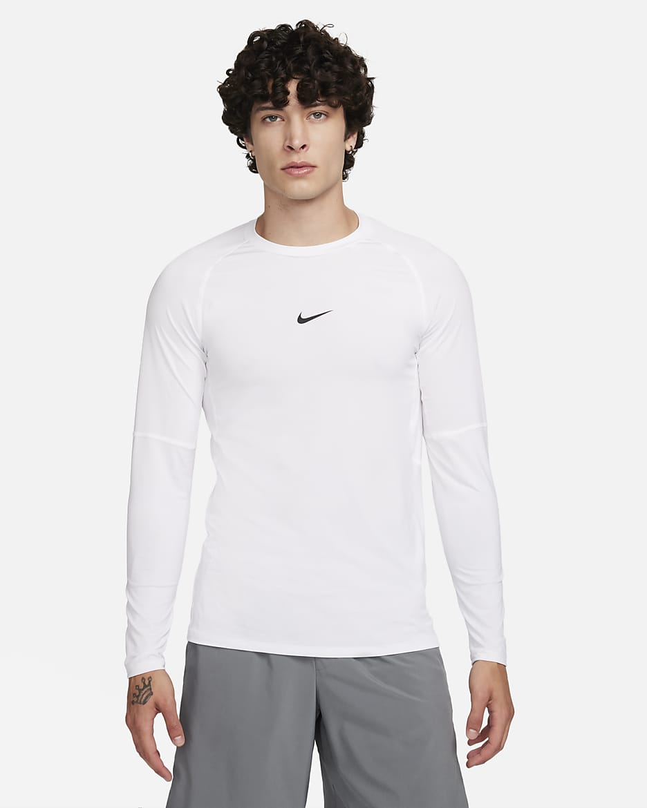 Nike Pro Men's Dri-FIT Slim Long-Sleeve Fitness Top - White/Black