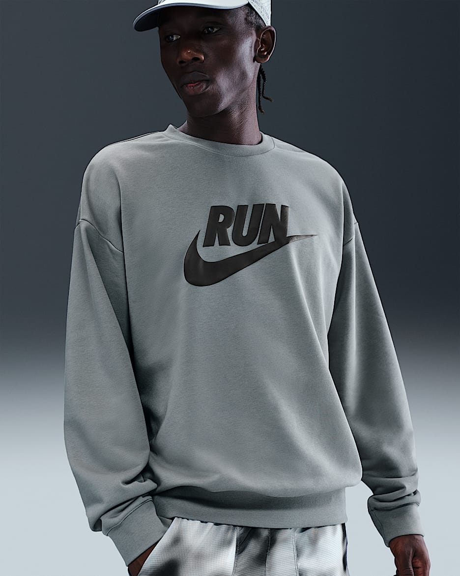 Nike Men's Dri-FIT Fleece Running Crew - Smoke Grey/Black