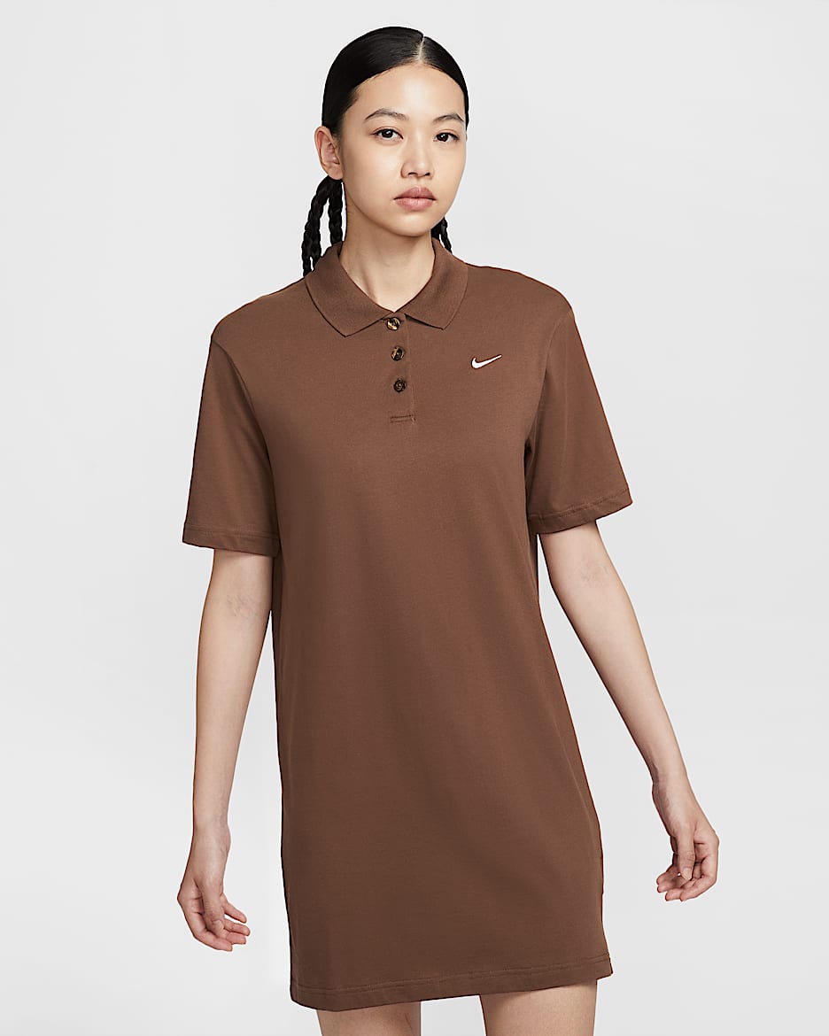 Nike Sportswear Essential Women's Short-Sleeve Polo Dress - Fauna Brown/Sail