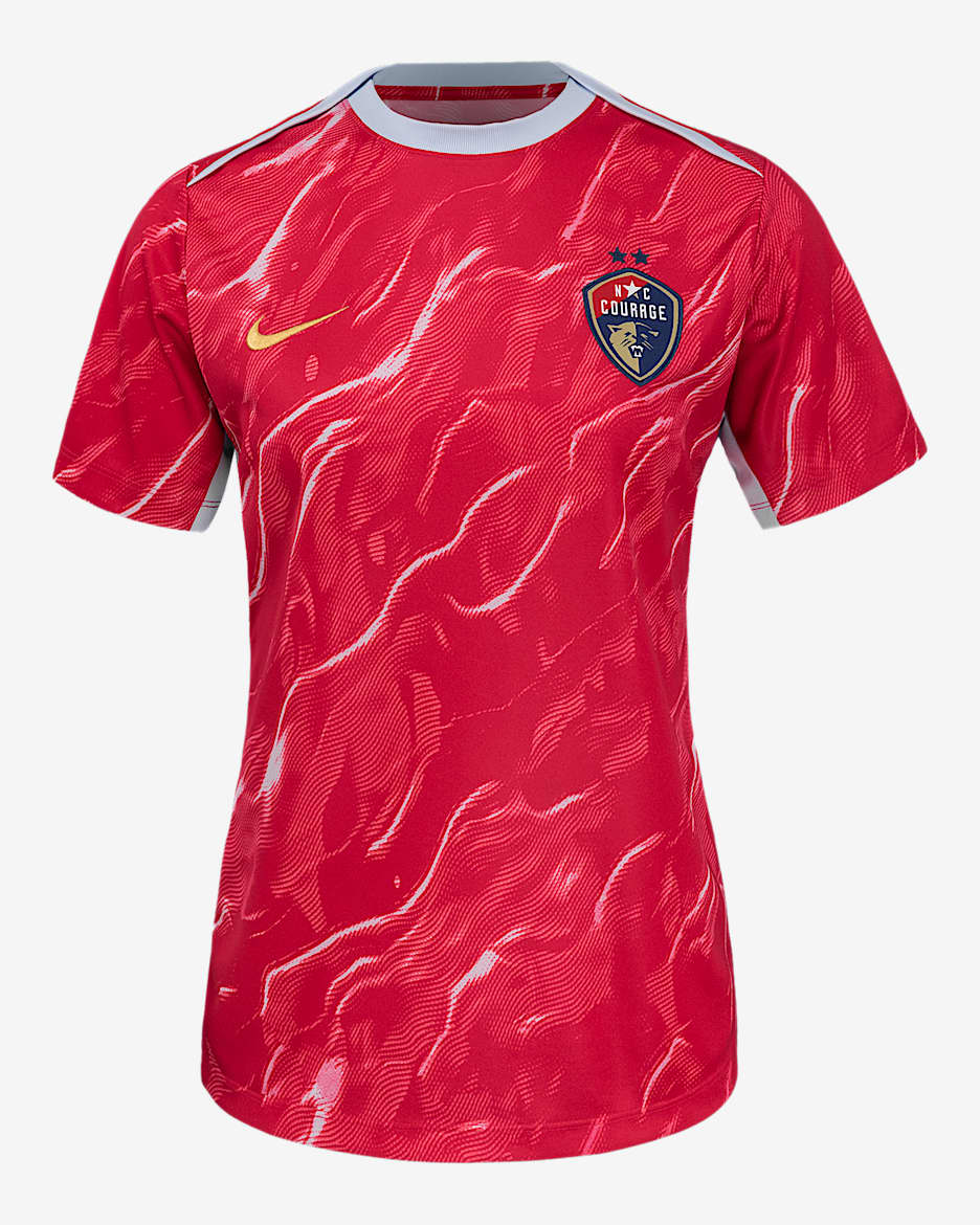 North Carolina Courage 2025 Women's Nike NWSL Short-Sleeve Pre-Match Top - Blue Tint/Very Berry