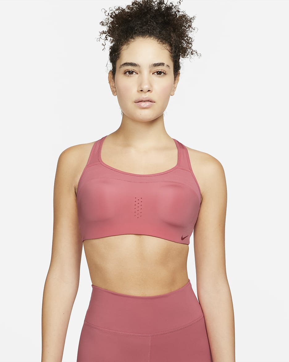 Bra deportivo con ojales y almohadilla de alta sujeción para mujer Nike Alpha - Rosa arcaico/Granada/Granada