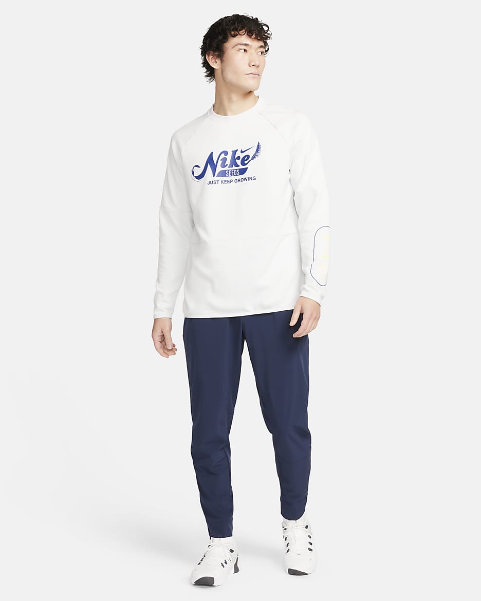 Nike Men's Dri-FIT Fleece Fitness Crew-Neck Top - Photon Dust/Photon Dust/Deep Royal Blue