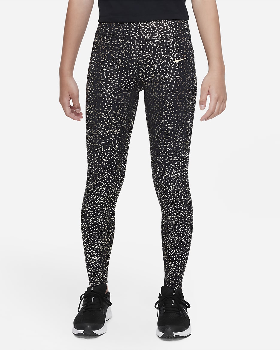 Nike Dri-FIT One 大童 (女童) 內搭褲 - 黑色/Metallic Gold