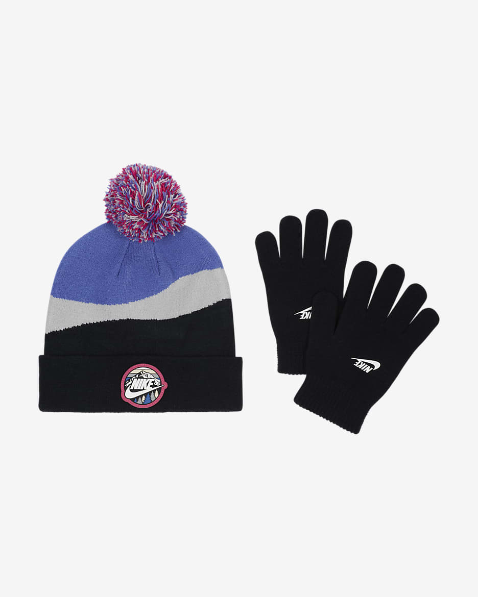 Nike Snow Day Beanie and Gloves Set Little Kids 2-Piece Hat Set - Black
