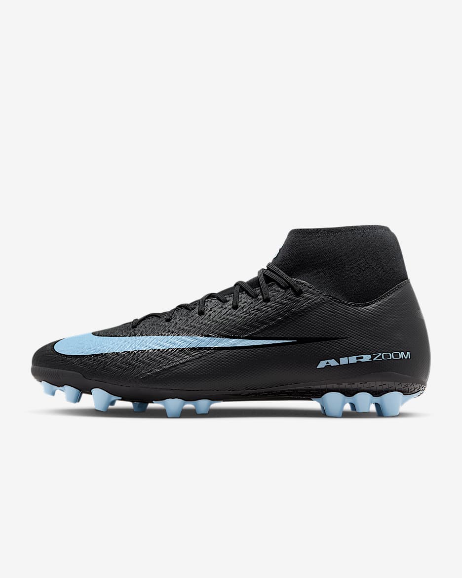 Nike Mercurial Superfly 10 Academy Artificial-Grass High-Top Soccer Cleats - Black/Ice Blue