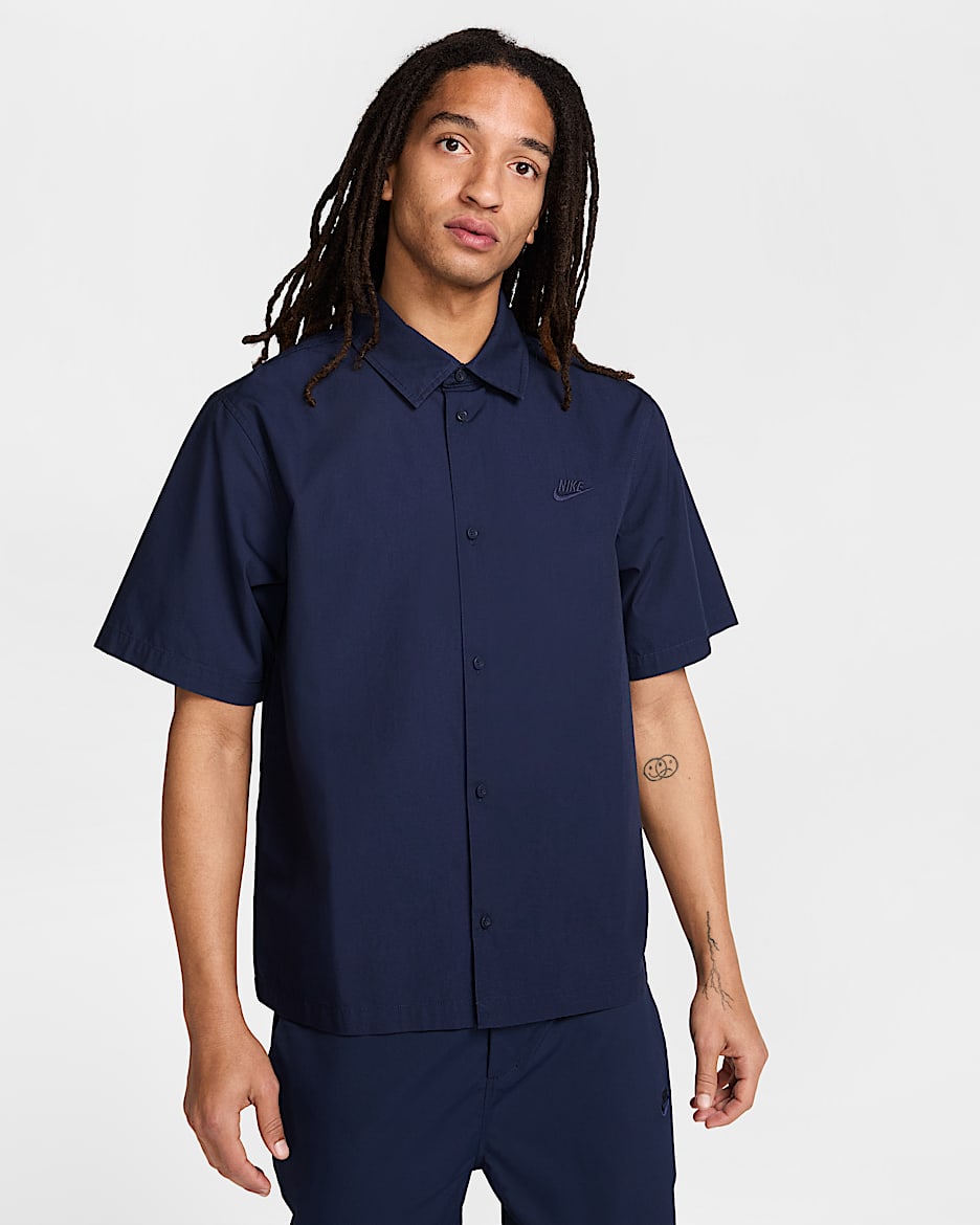 Playera con botones de manga corta para hombre Nike Club - Obsidiana/Obsidiana