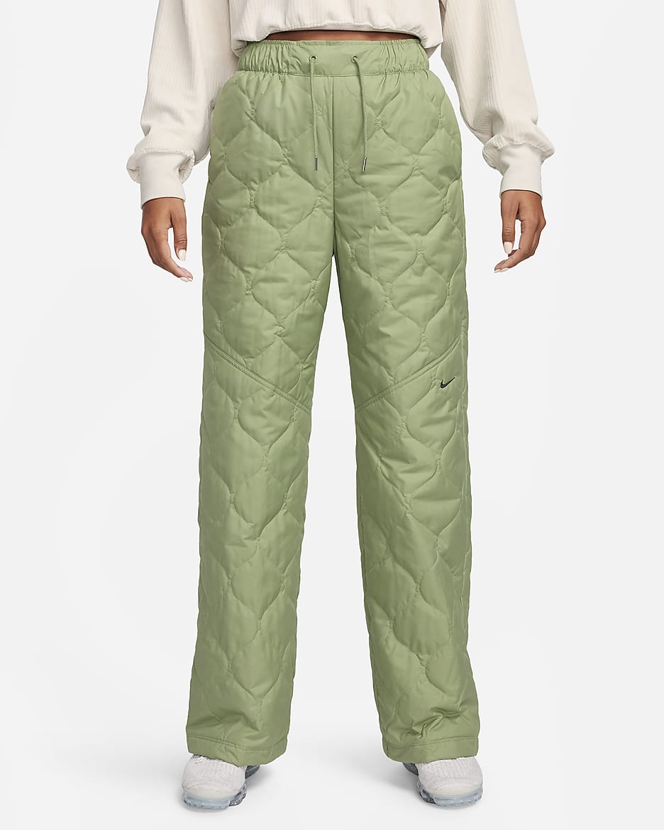 Nike Sportswear Essential Women's High-Waisted Open-Hem Quilted Pants - Oil Green/Black