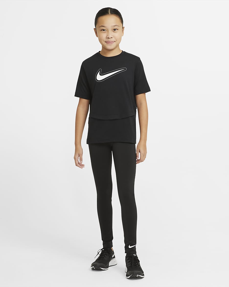 Nike Dri-FIT Trophy Big Kids' (Girls') Short-Sleeve Training Top - Black/Black/White