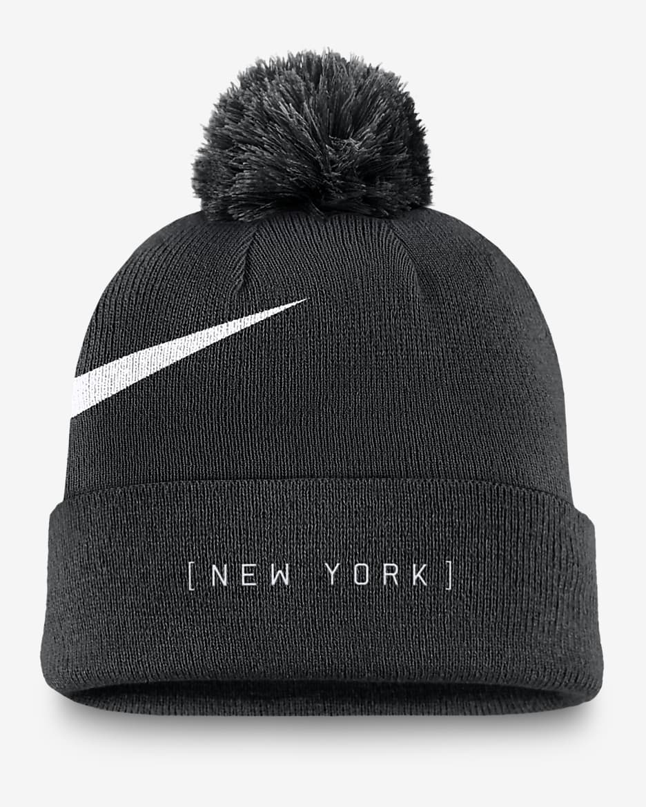 New York Mets Peak Men's Nike MLB Cuffed Pom Beanie - Black