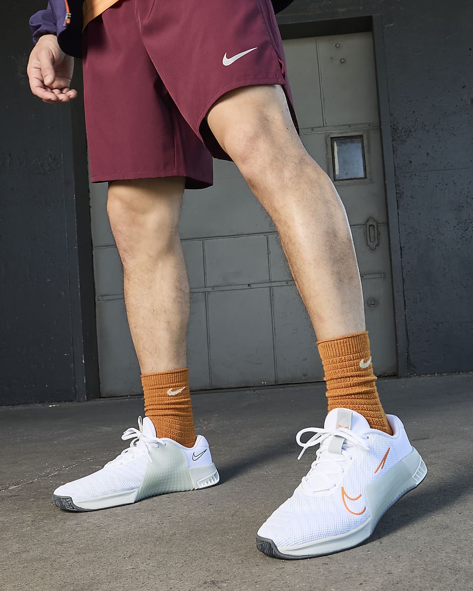 Nike Metcon 9 Men's Workout Shoes - White/Light Silver/Bright Mandarin/White