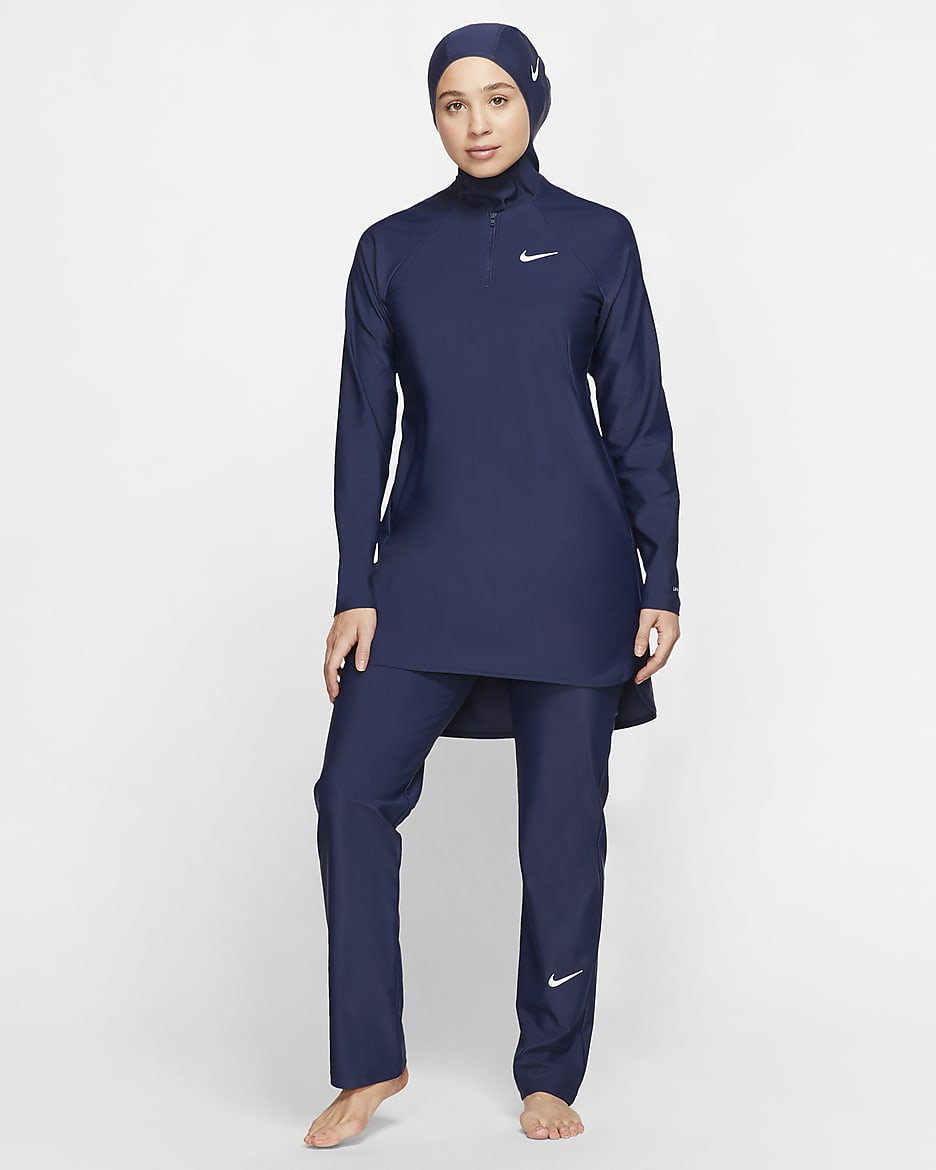 Nike Victory egyenes szárú, teljes fedést nyújtó női úszóleggings - Midnight Navy/Midnight Navy/Fehér