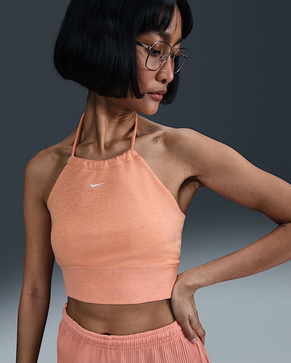 Top halter de French Terry slim cropped para mujer Nike Sportswear Chill Terry - Ágata melocotón/Jaspeado/Vela