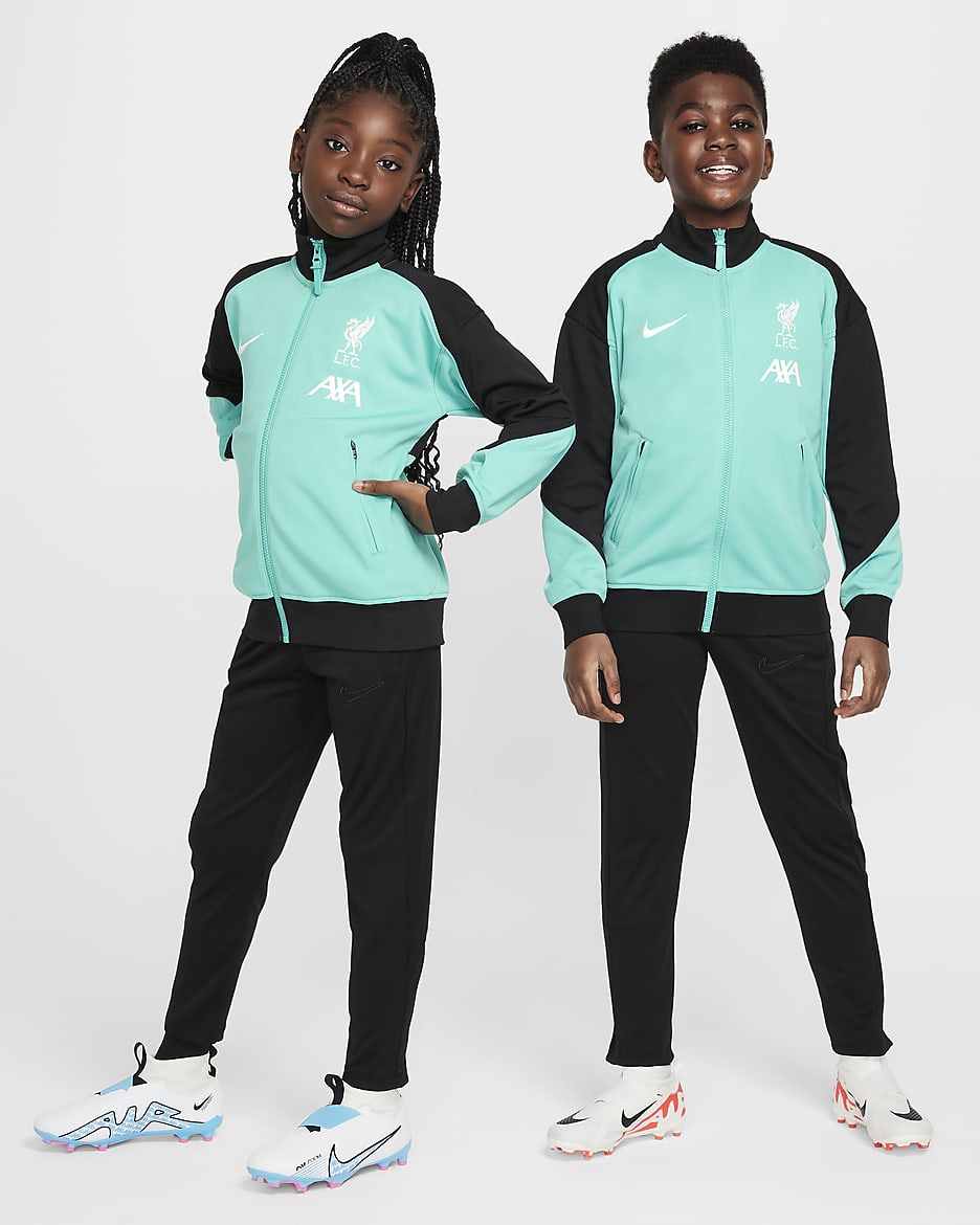 Liverpool FC Academy Pro Nike Dri-FIT voetbalvolksliedjack voor kids - Washed Teal/Zwart/Sail