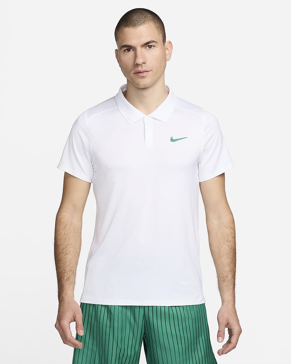 Męska koszulka polo do tenisa Dri-FIT NikeCourt Advantage - Biel/Malachite