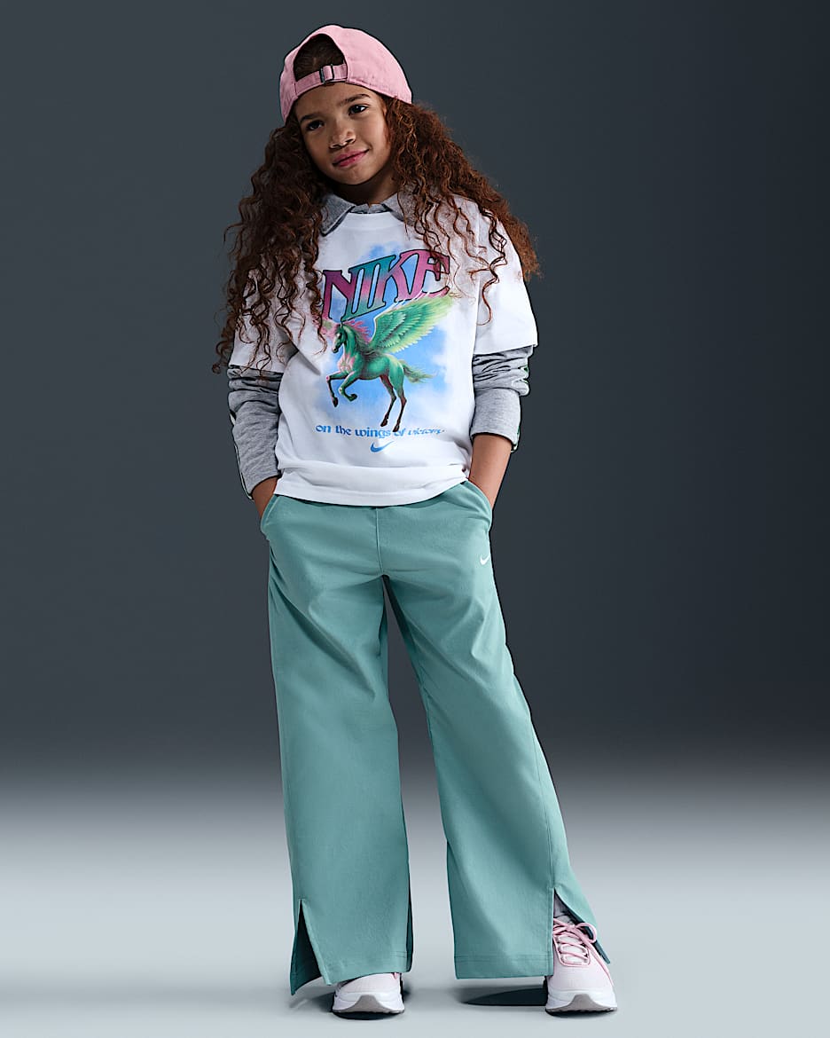 Nike Sportswear Big Kids' (Girls') Woven Wide-Leg Pants - Cannon/White