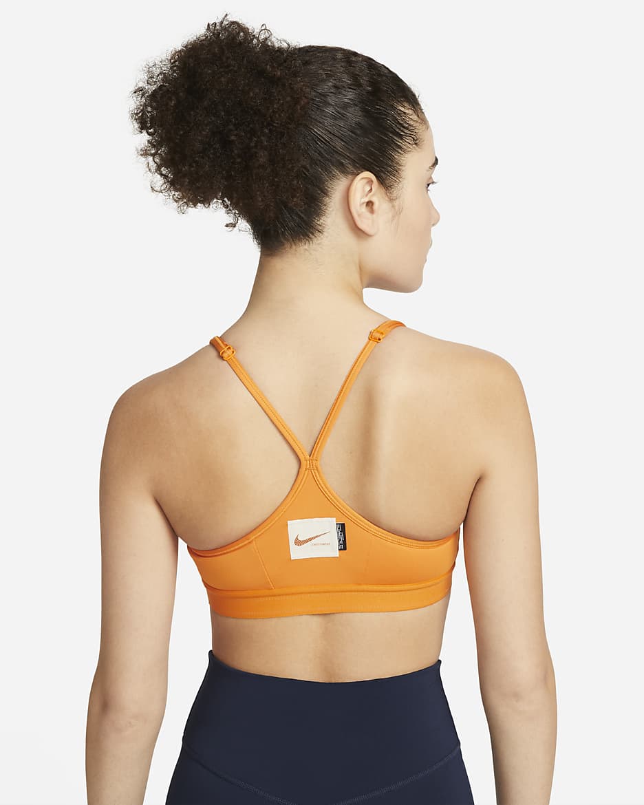 Nike Indy Women's Light-Support Padded Graphic Sports Bra - Light Curry/Pearl White/Desert Ochre/Desert Ochre