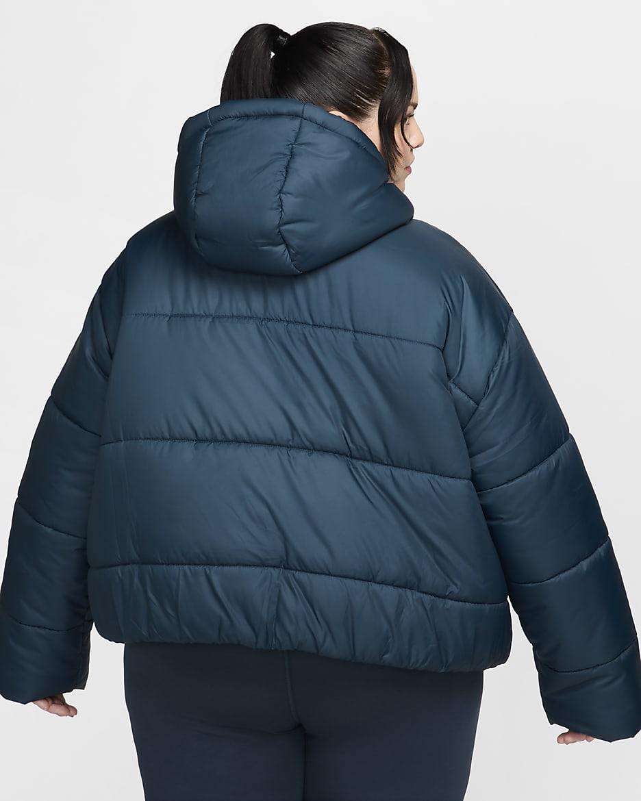 Nike Sportswear Classic Puffer Women's Therma-FIT Loose Hooded Jacket (Plus Size) - Armory Navy/White