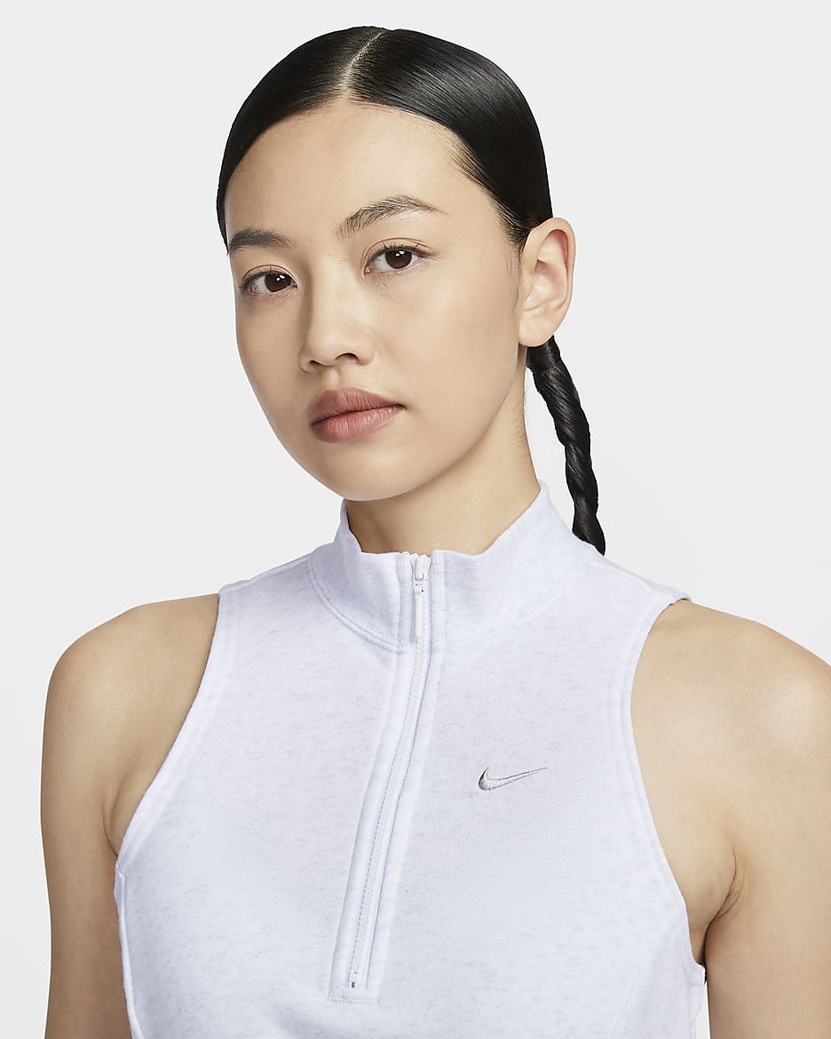 Nike Sportswear Chill Terry Women's Slim Cropped 1/2-Zip French Terry Tank Top - Birch Heather/Light Orewood Brown