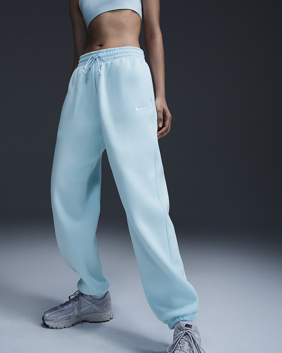 Overdimensionerede Nike Sportswear Phoenix Fleece-sweatpants med høj talje til kvinder - Glacier Blue/Sail