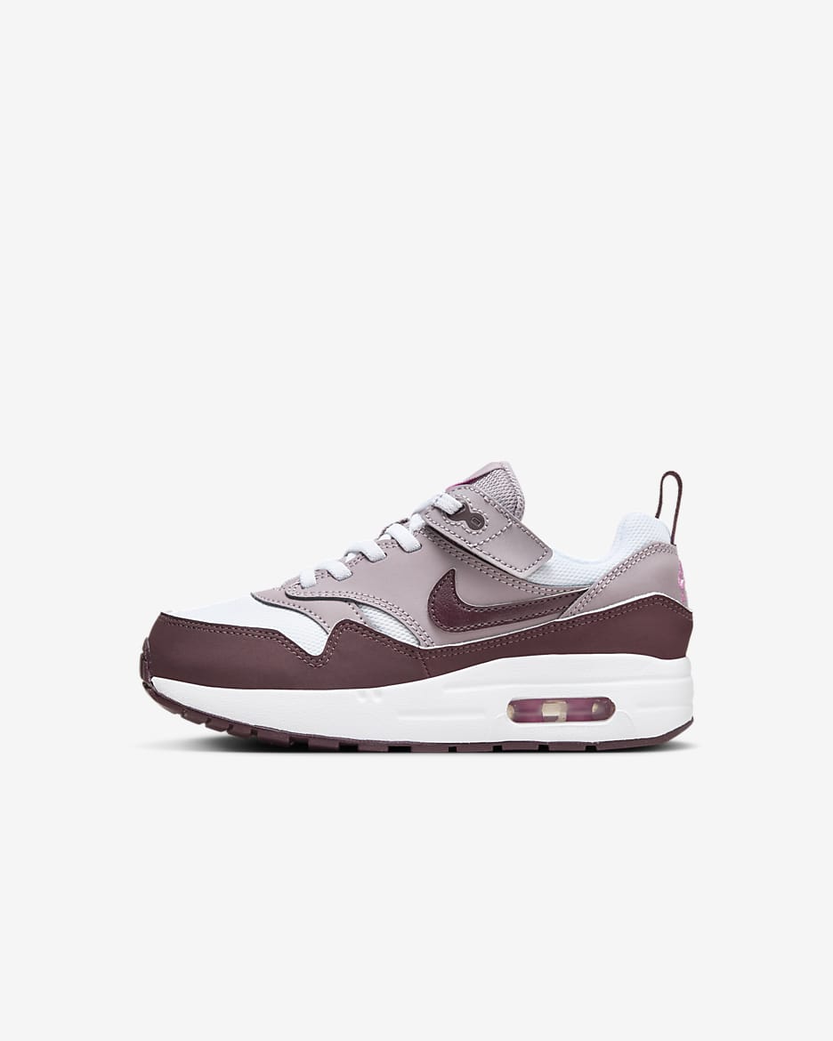 Nike Air Max 1 EasyOn Younger Kids' Shoes - White/Light Violet Ore/Playful Pink/Burgundy Crush