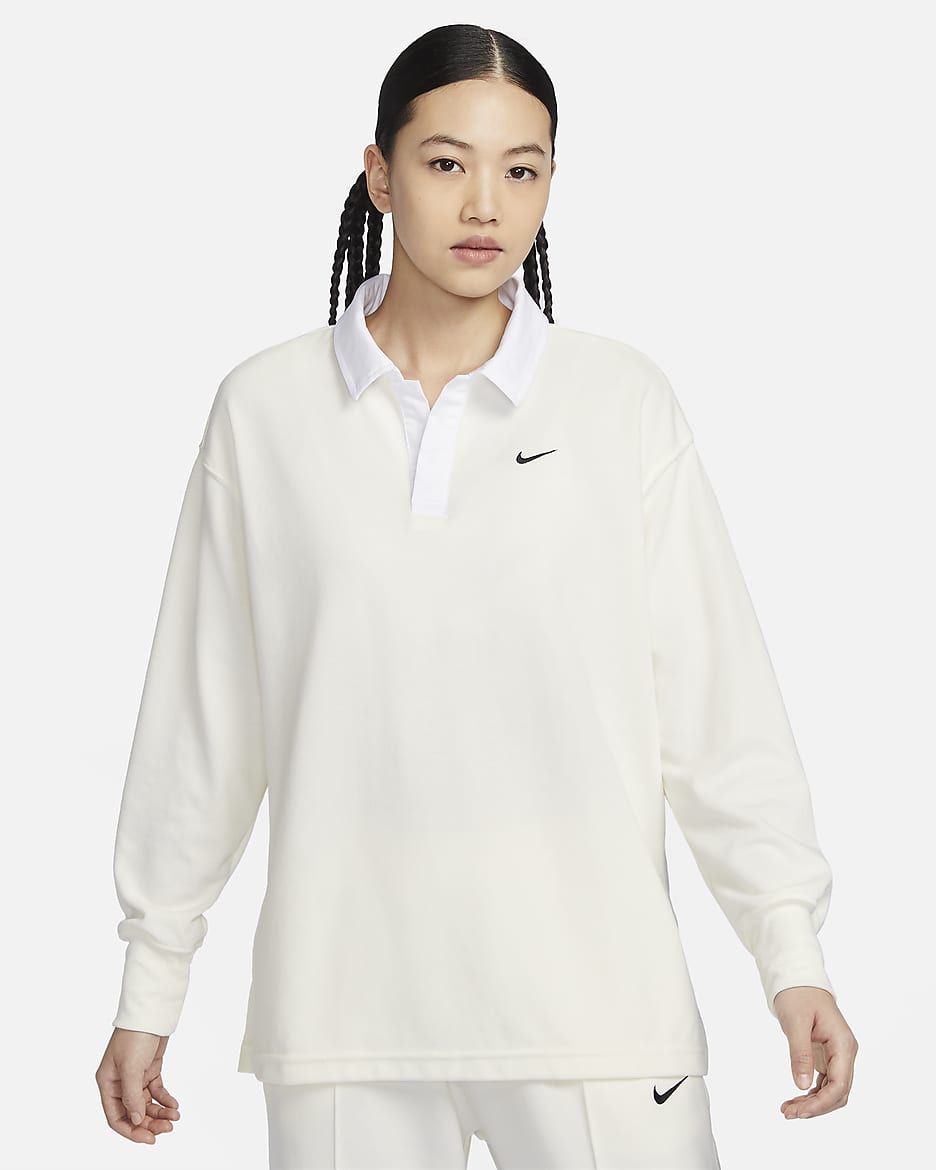Nike Sportswear Essential Women's Oversized Long-Sleeve Polo - Sail/Black