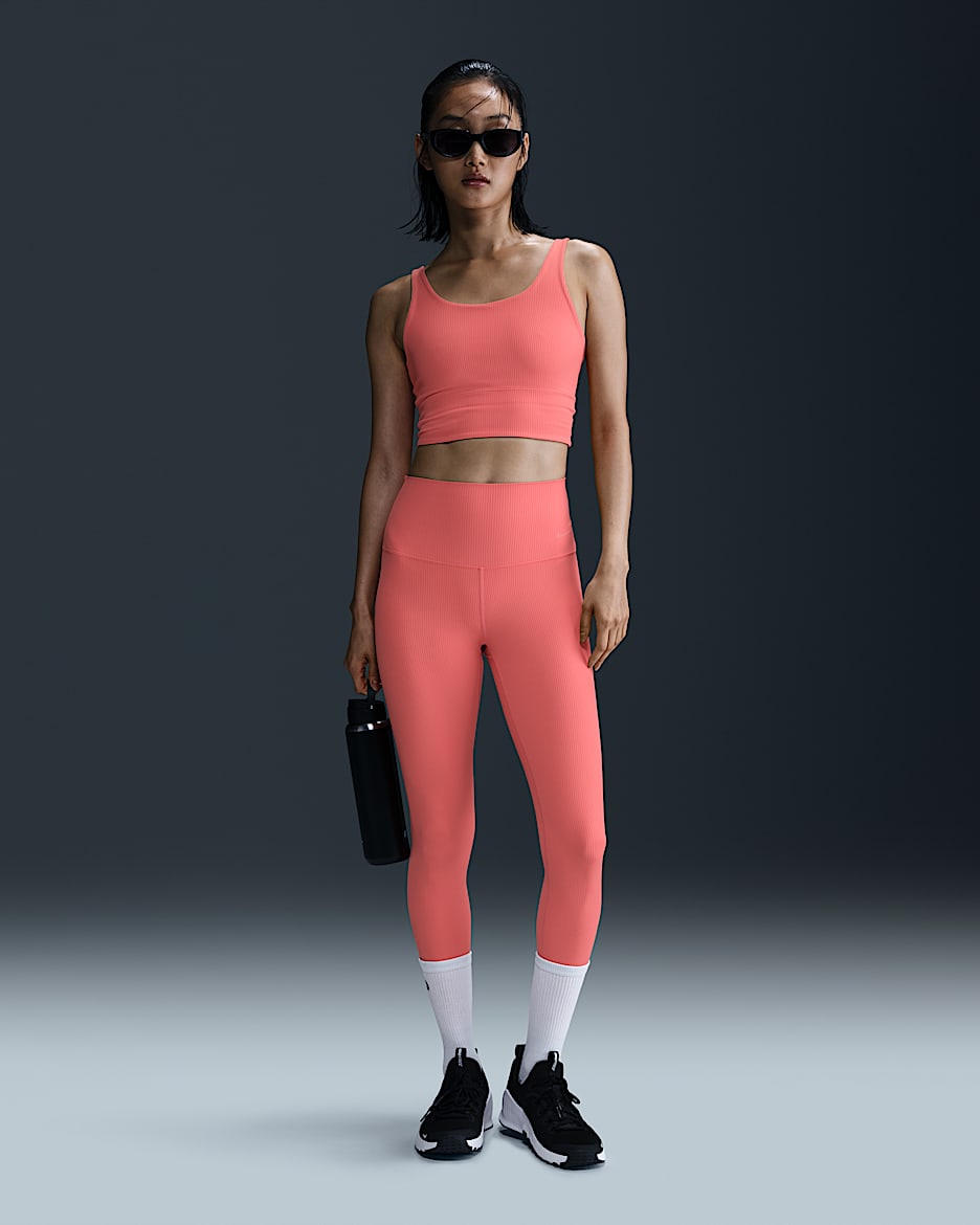 เลกกิ้งเอวสูง 7/8 ส่วนผู้หญิงซัพพอร์ตแบบอ่อนโยน Nike Zenvy Rib - Magic Ember/ขาว