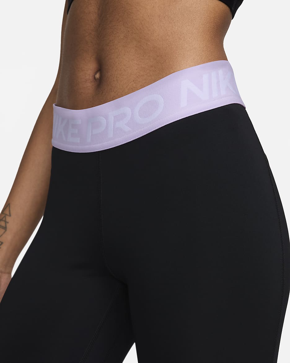 Nike Pro Women's Mid-Rise Crop Mesh-Panel Leggings - Black/Lilac Bloom/White