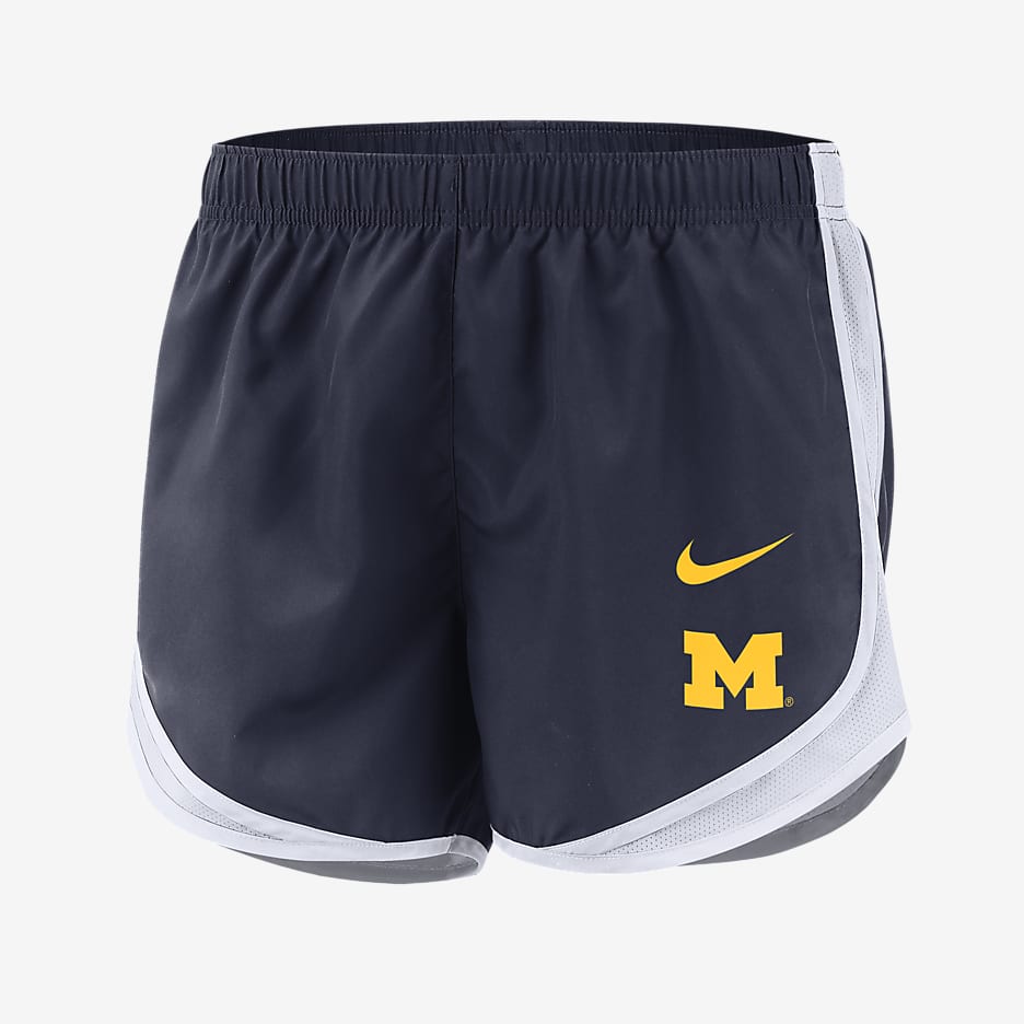 Shorts de running para mujer Nike College Dri-FIT Tempo (Michigan) - Azul marino universitario/Blanco